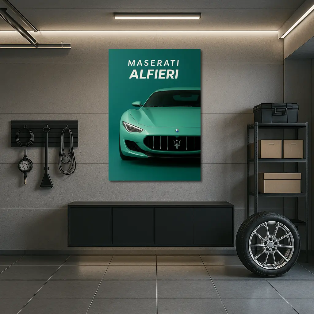 Maserati Alfieri Sports Car Teal Background – Wall Art