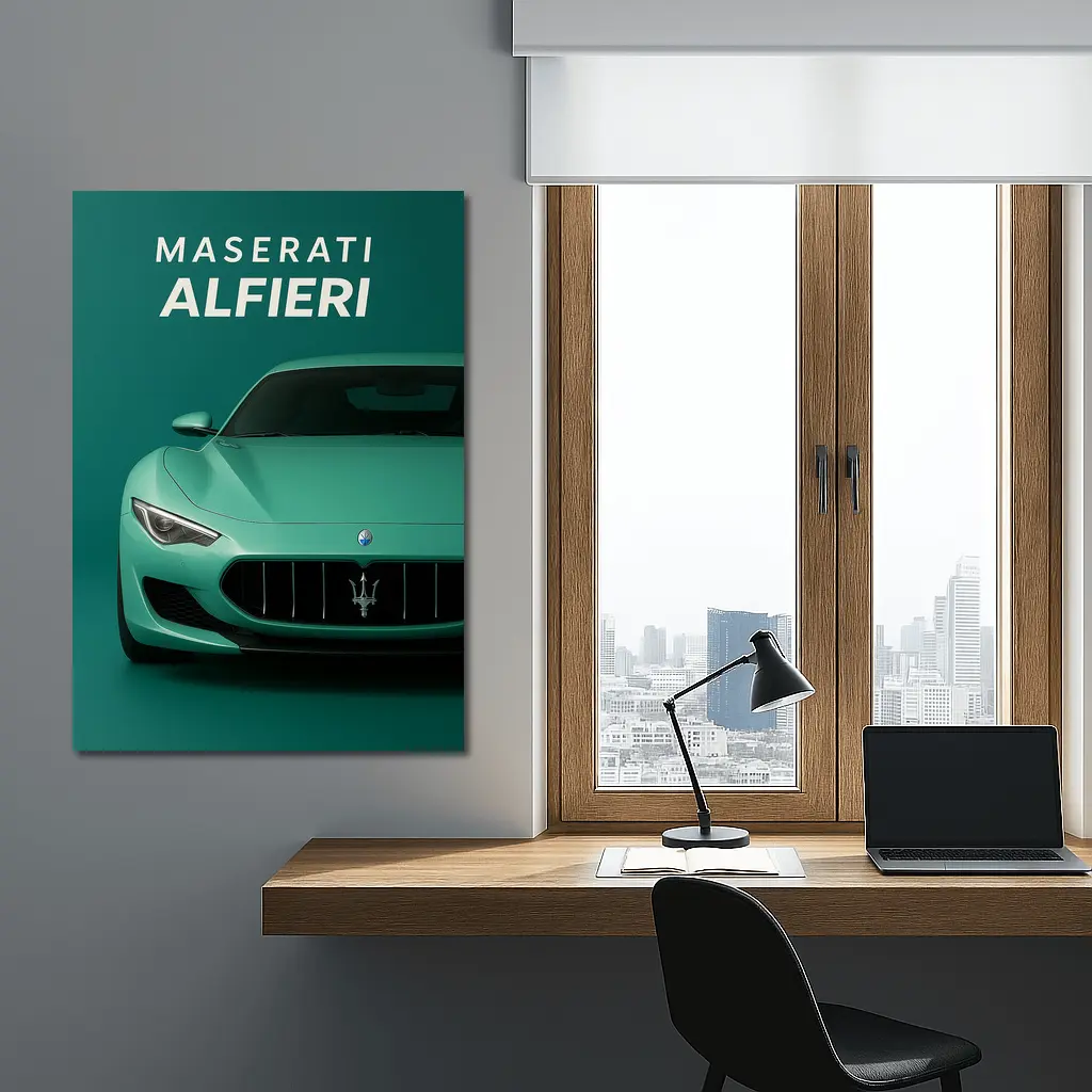 Maserati Alfieri Sports Car Teal Background – Wall Art