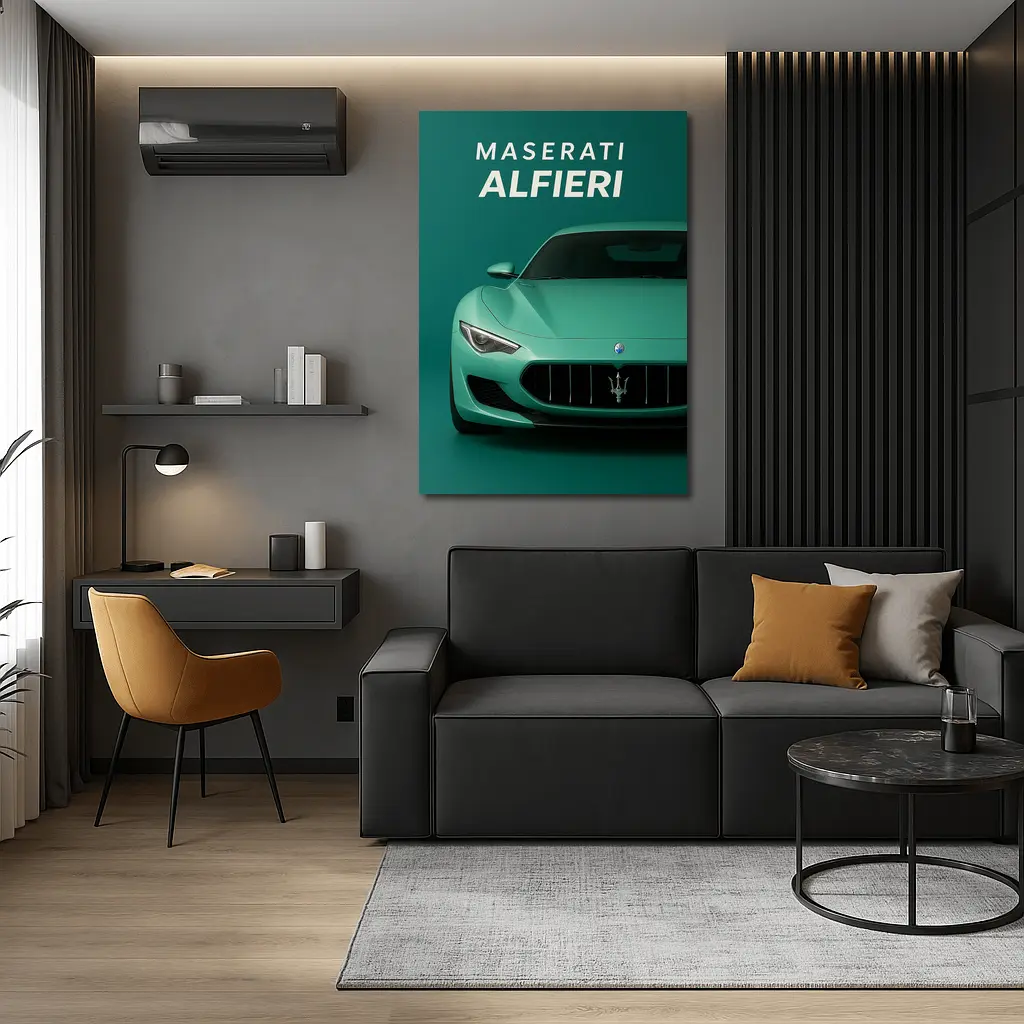Maserati Alfieri Sports Car Teal Background – Wall Art