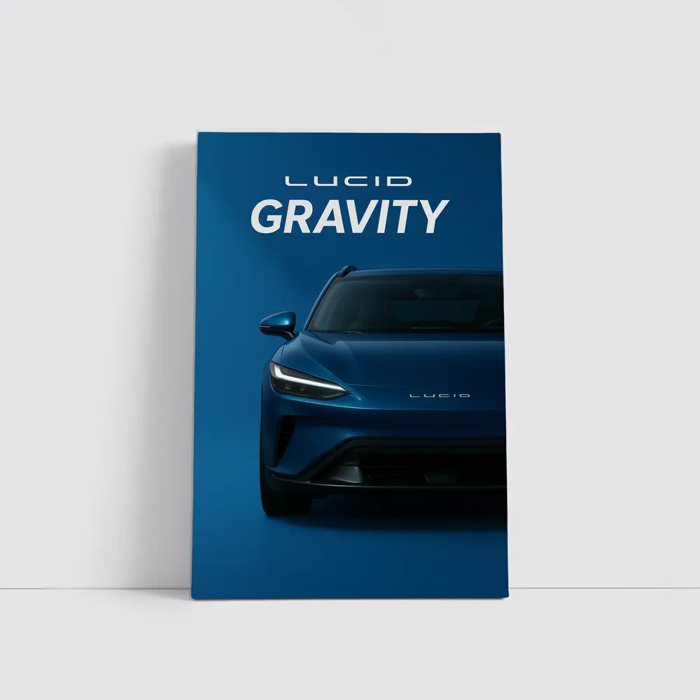 Lucid Gravity Electric SUV Blue Background – Wall Art
