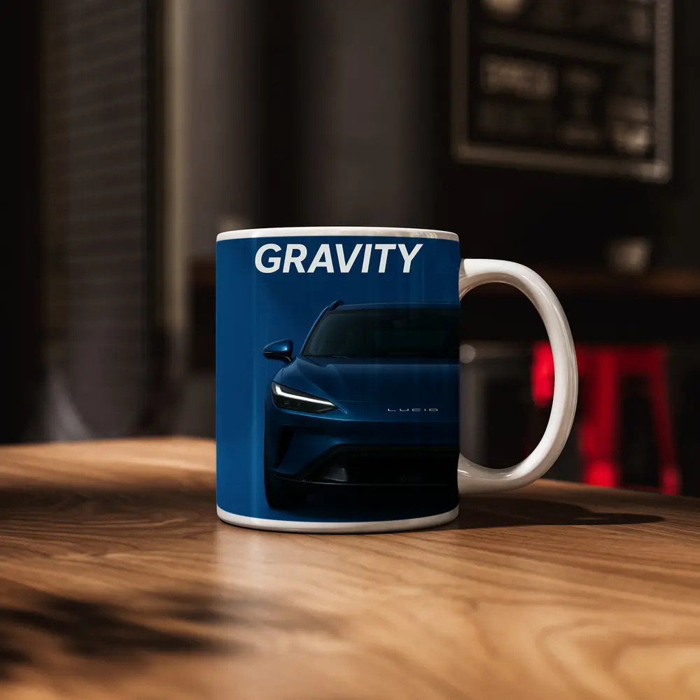 Lucid Gravity Electric SUV Blue Background – Mugs