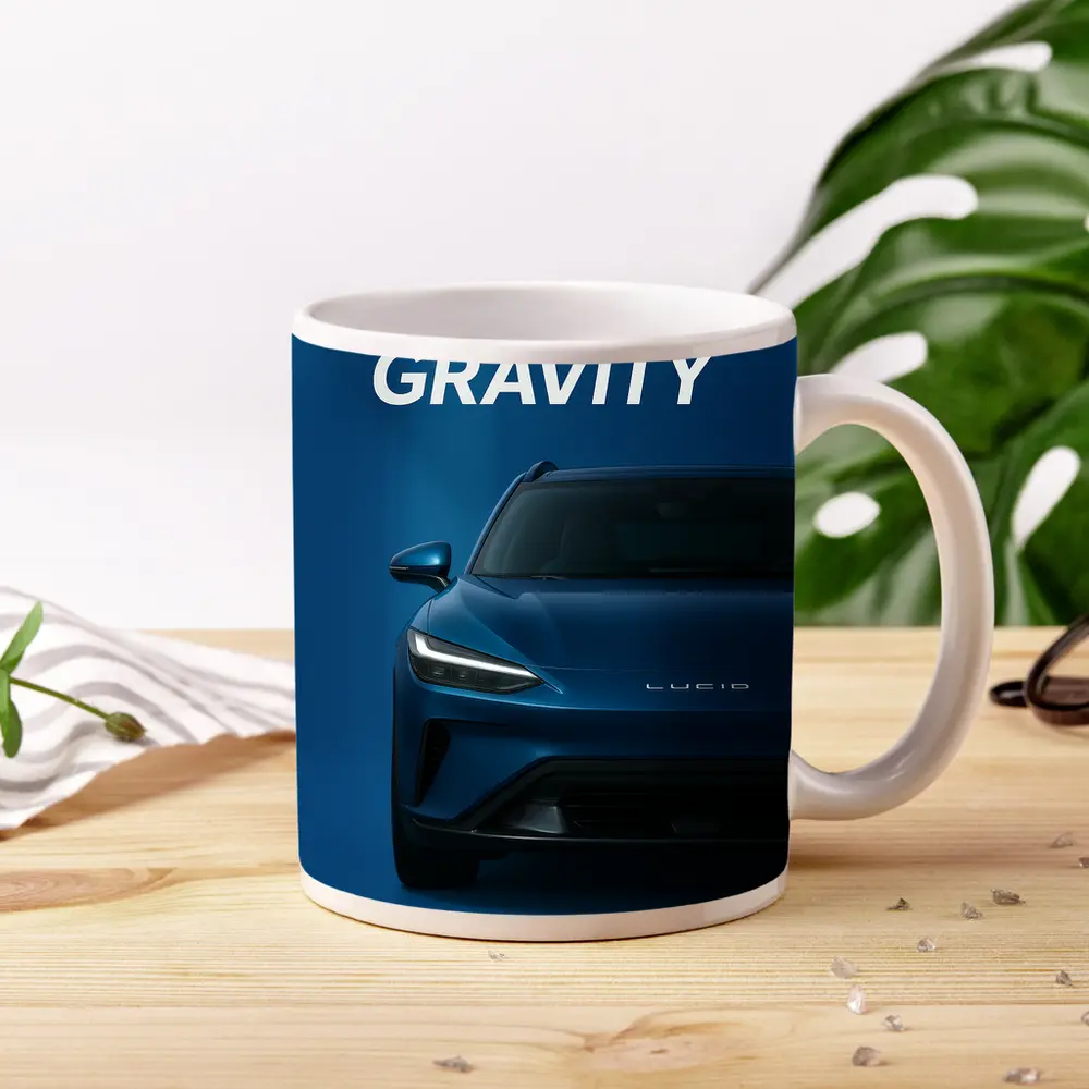 Lucid Gravity Electric SUV Blue Background – Mugs