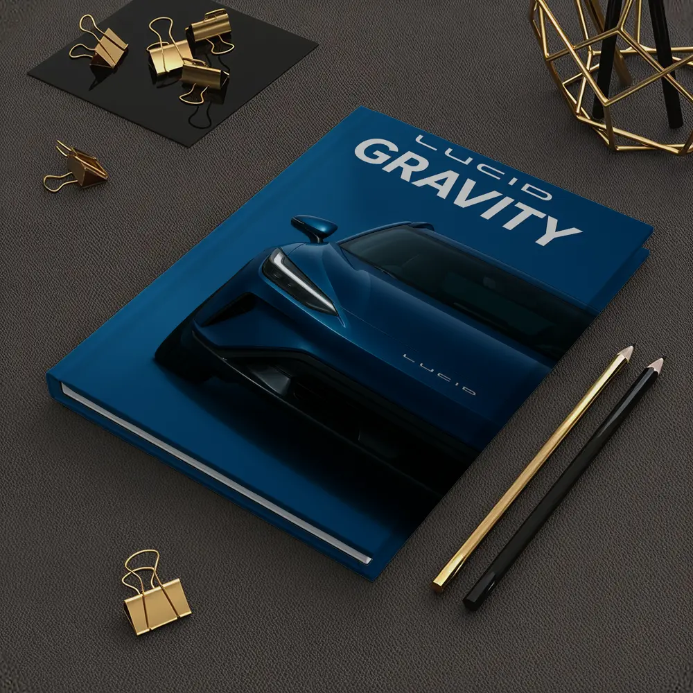 Lucid Gravity Electric SUV Blue Background – Notebooks