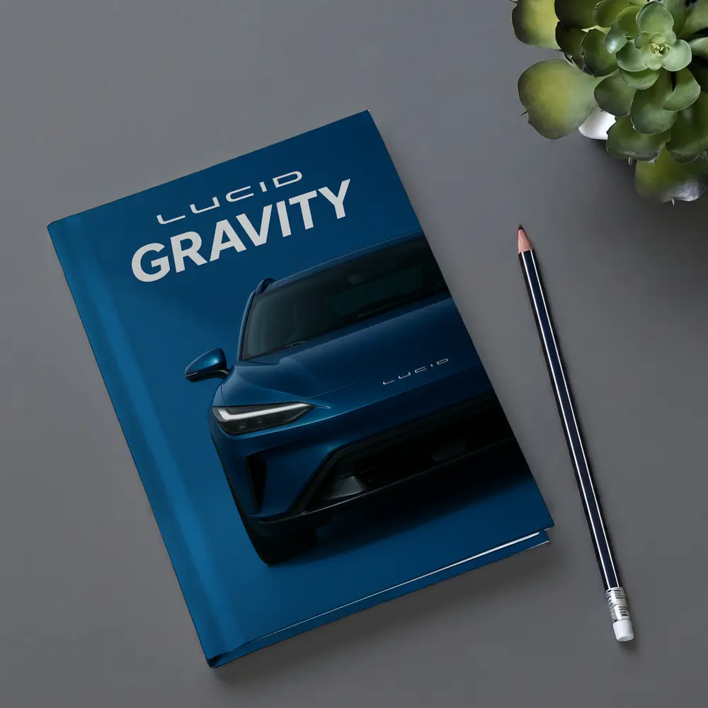 Lucid Gravity Electric SUV Blue Background – Notebooks