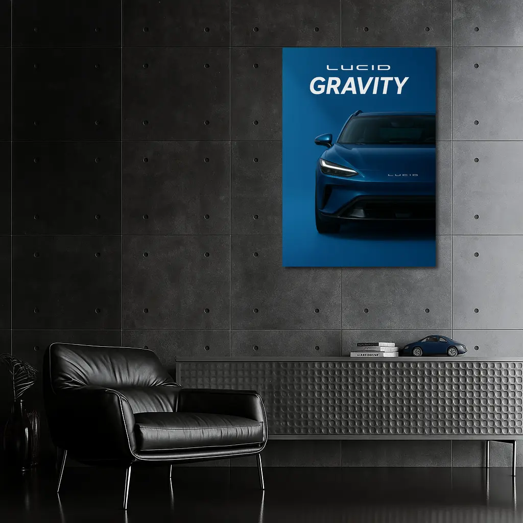 Lucid Gravity Electric SUV Blue Background – Wall Art
