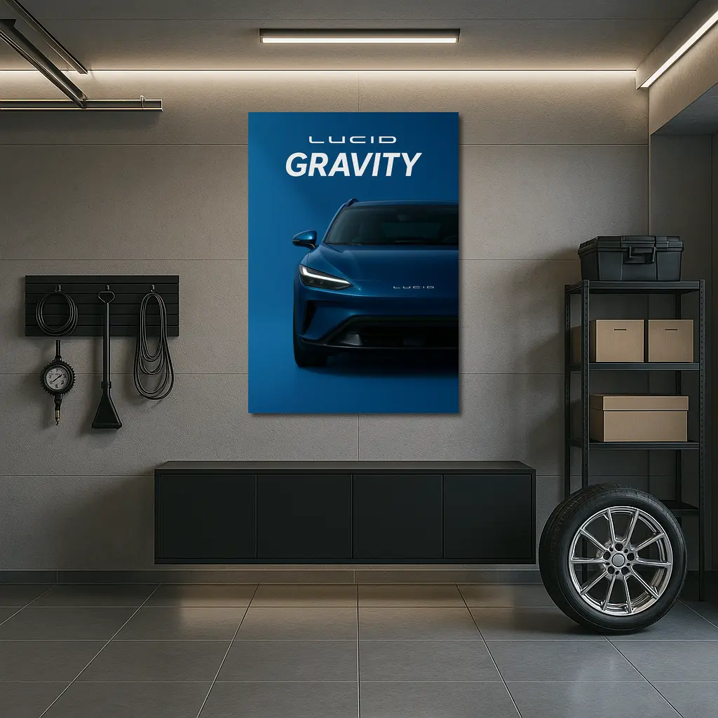 Lucid Gravity Electric SUV Blue Background – Wall Art