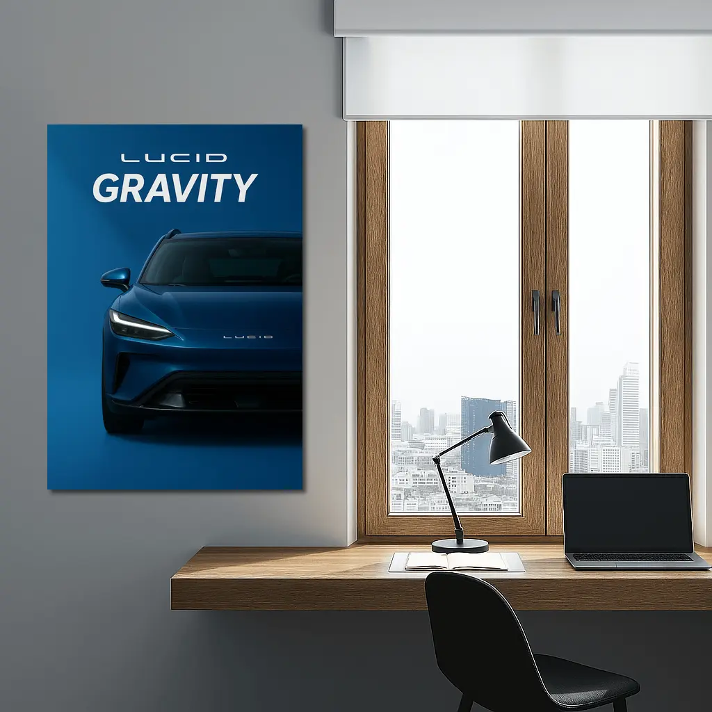 Lucid Gravity Electric SUV Blue Background – Wall Art