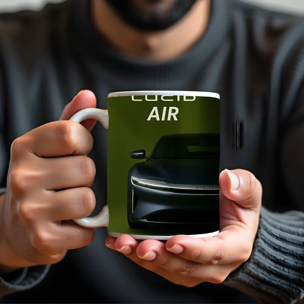 Lucid Air Electric Car Green Background – Mugs
