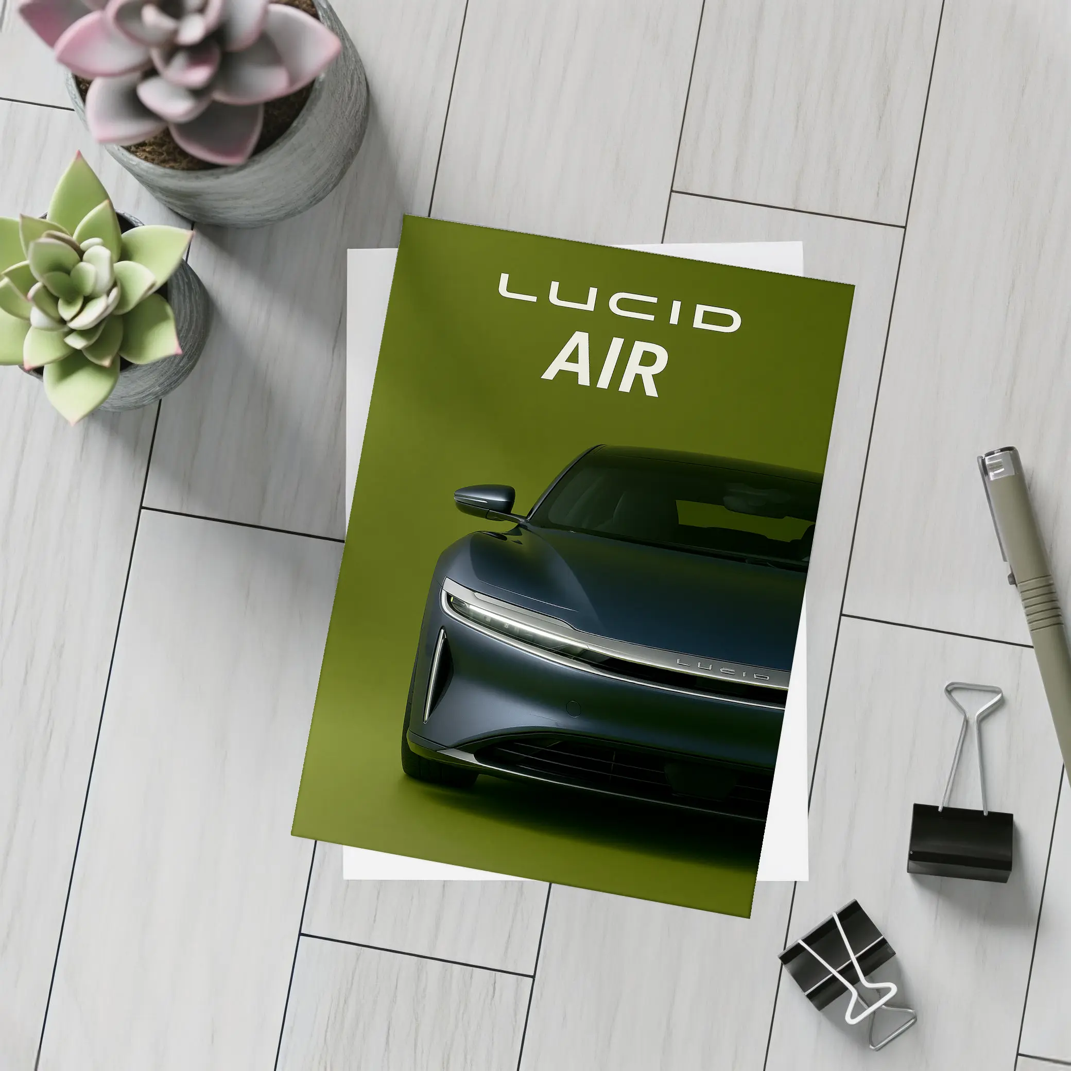 Lucid Air Electric Car Green Background – Postcards