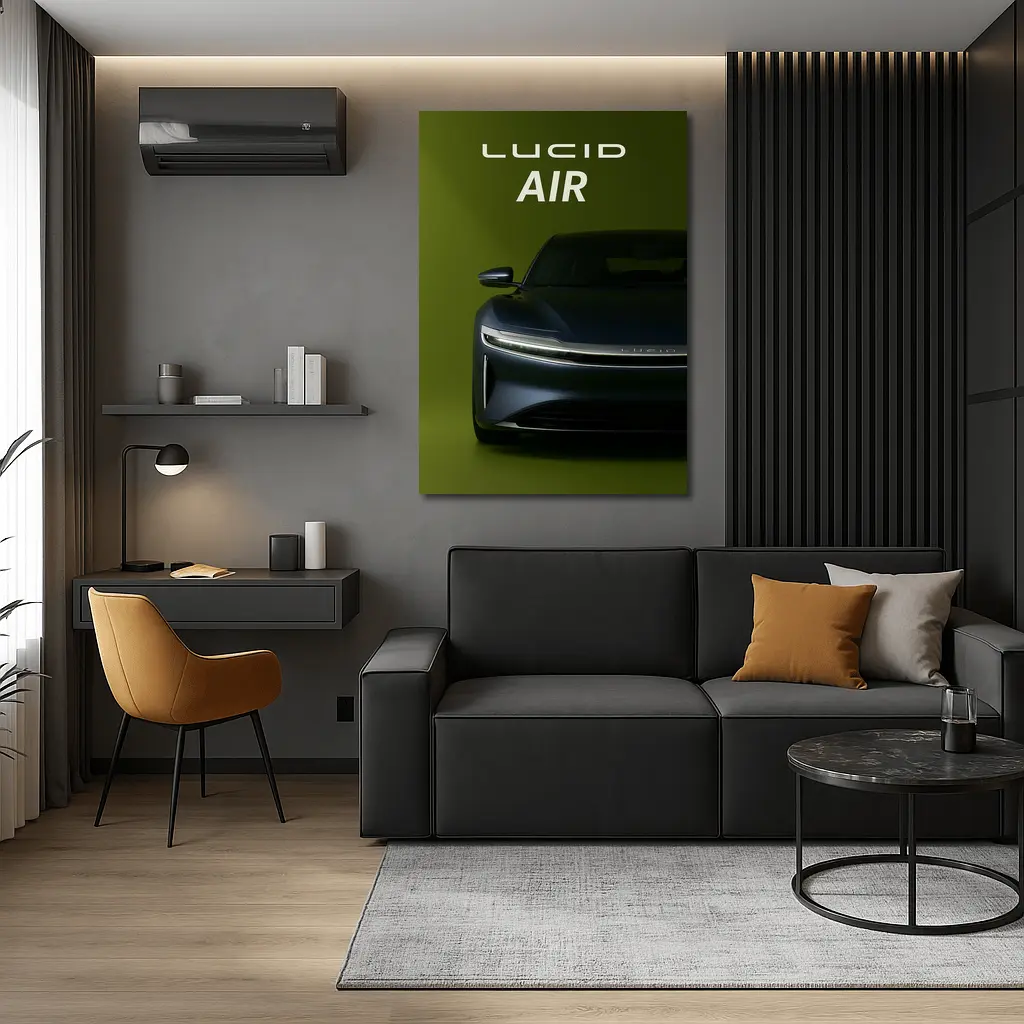 Lucid Air Electric Car Green Background – Wall Art