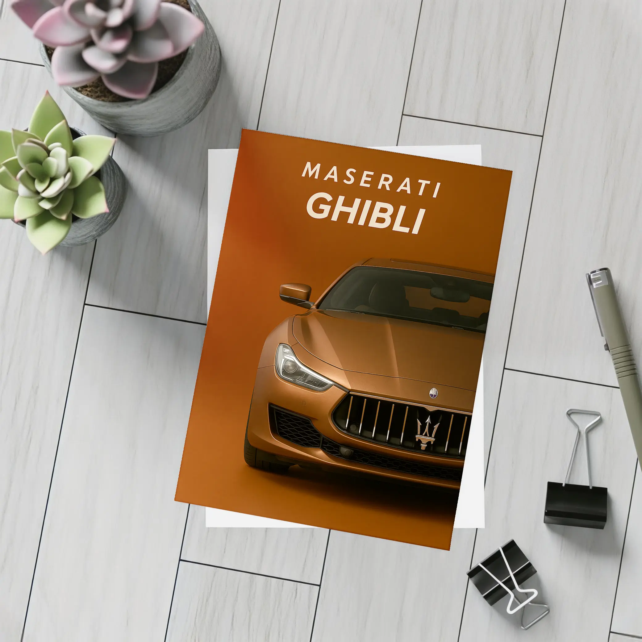 Maserati Ghibli Bronze Front View Art – Postcards