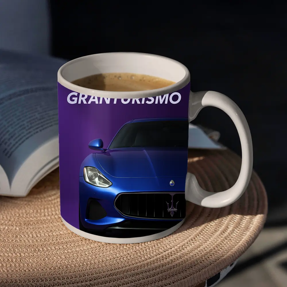 Maserati GranTurismo Blue On Purple Background – Mugs