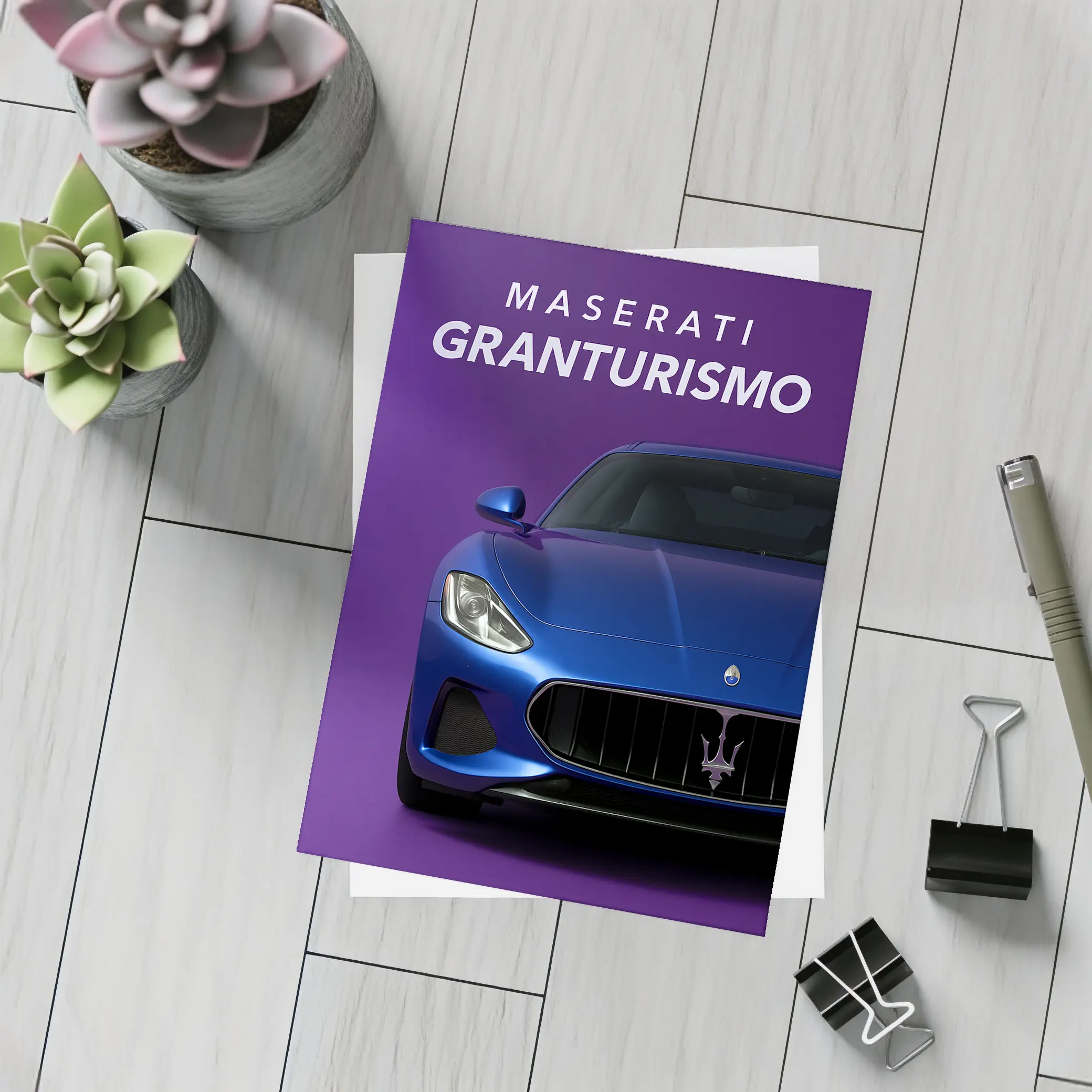 Maserati GranTurismo Blue On Purple Background – Postcards