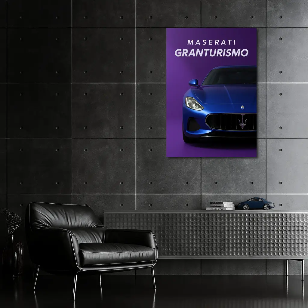 Maserati GranTurismo Blue On Purple Background – Wall Art