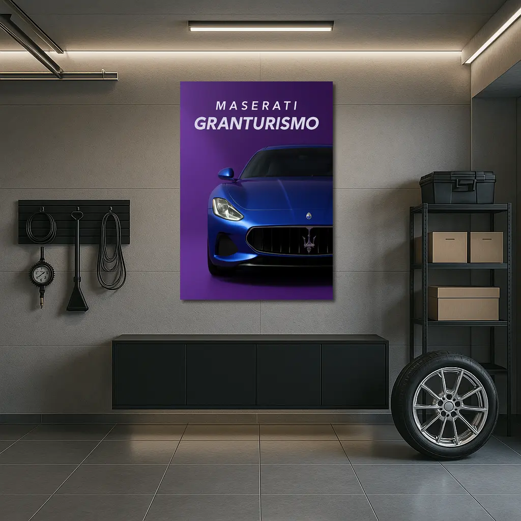 Maserati GranTurismo Blue On Purple Background – Wall Art