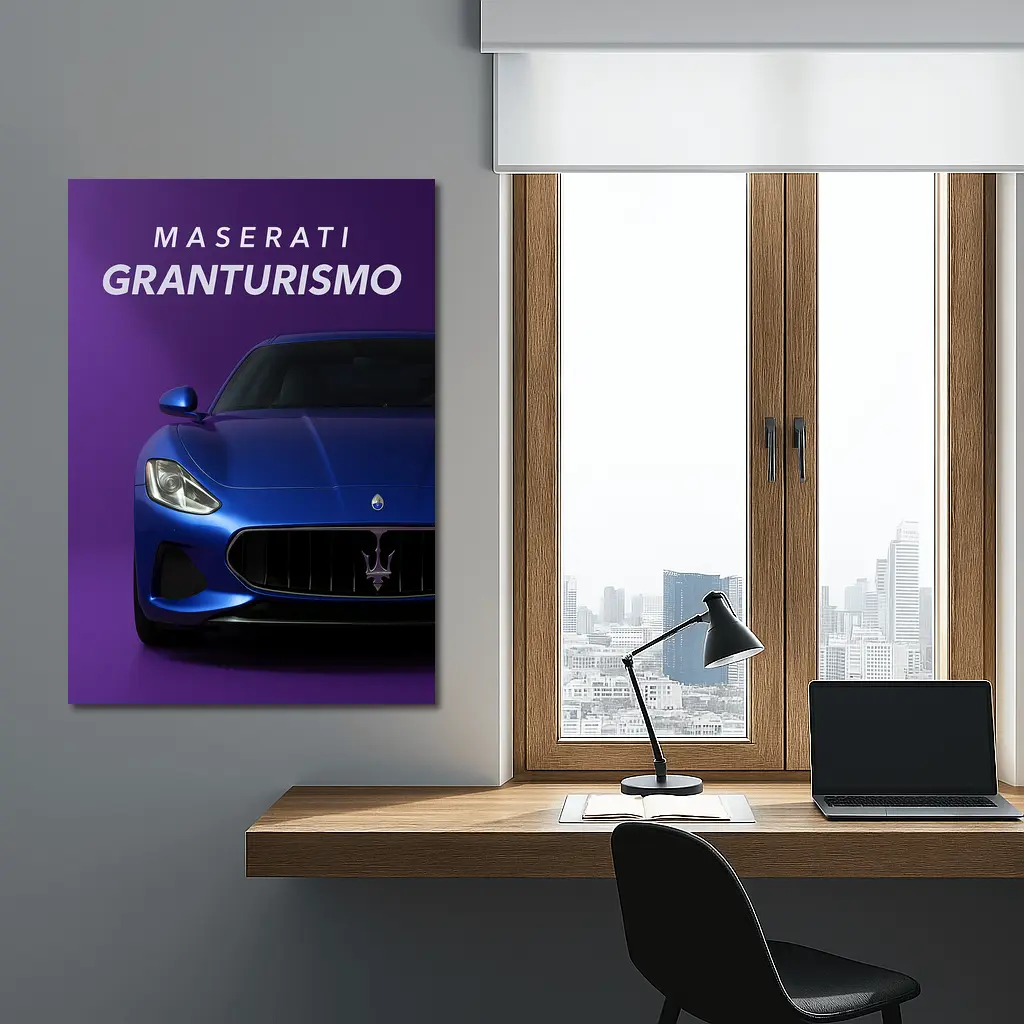 Maserati GranTurismo Blue On Purple Background – Wall Art