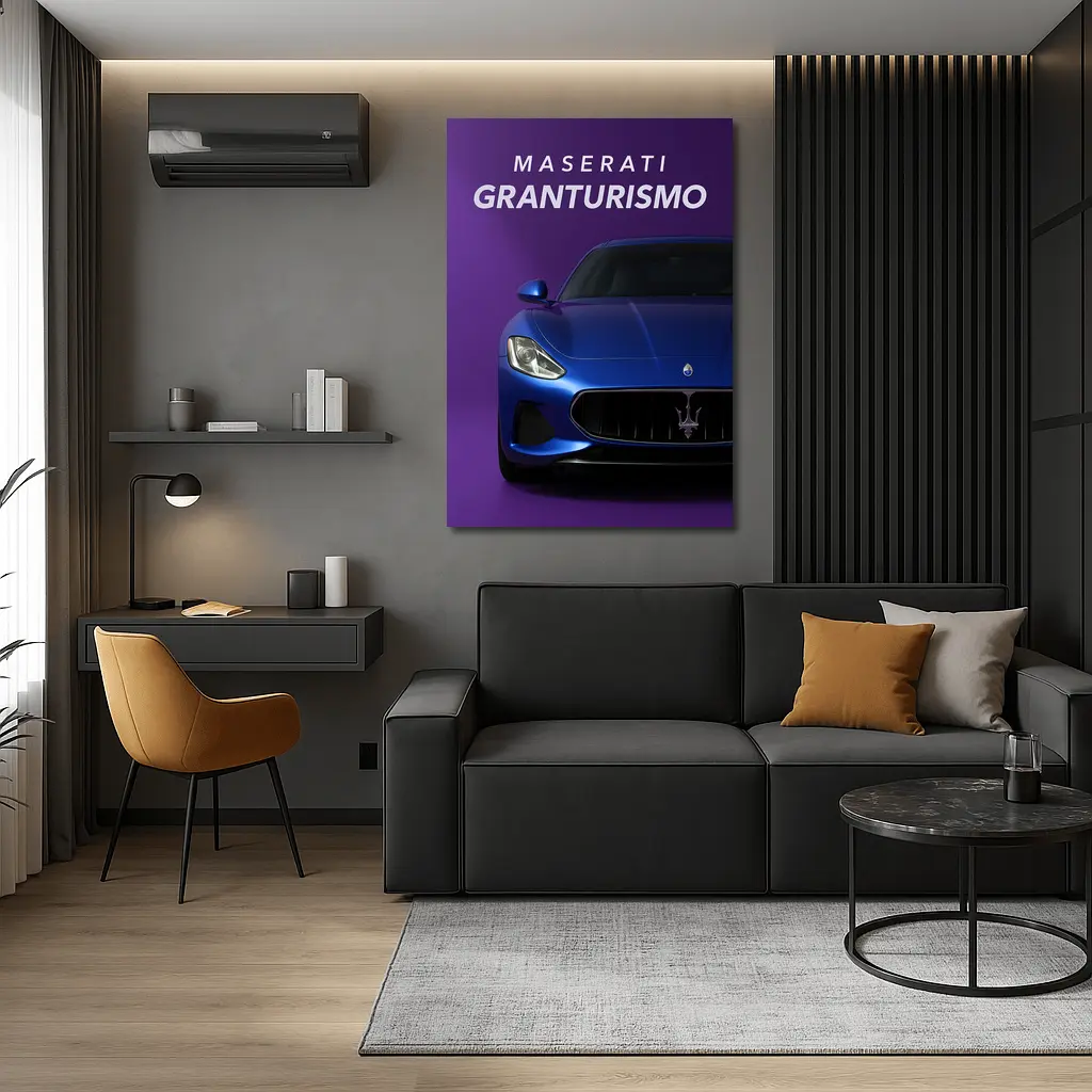 Maserati GranTurismo Blue On Purple Background – Wall Art