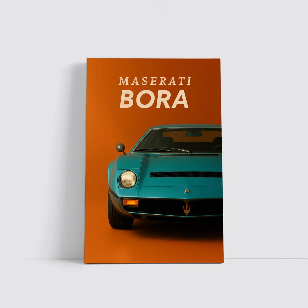 Maserati Bora Classic Car Orange Background – Wall Art