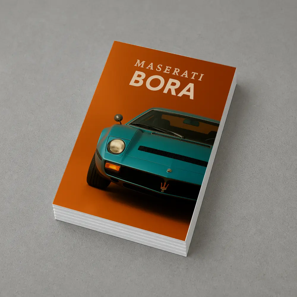 Maserati Bora Classic Car Orange Background – Postcards