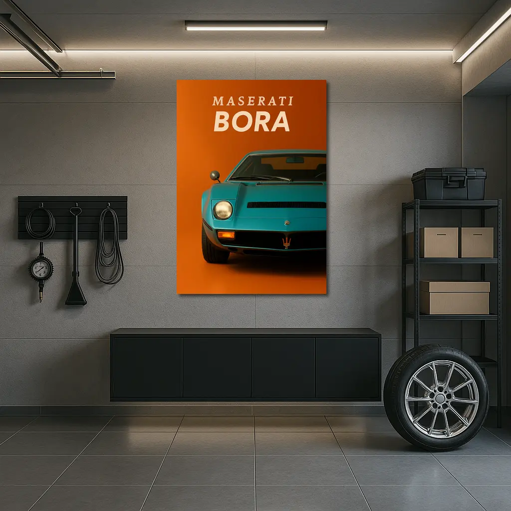 Maserati Bora Classic Car Orange Background – Wall Art