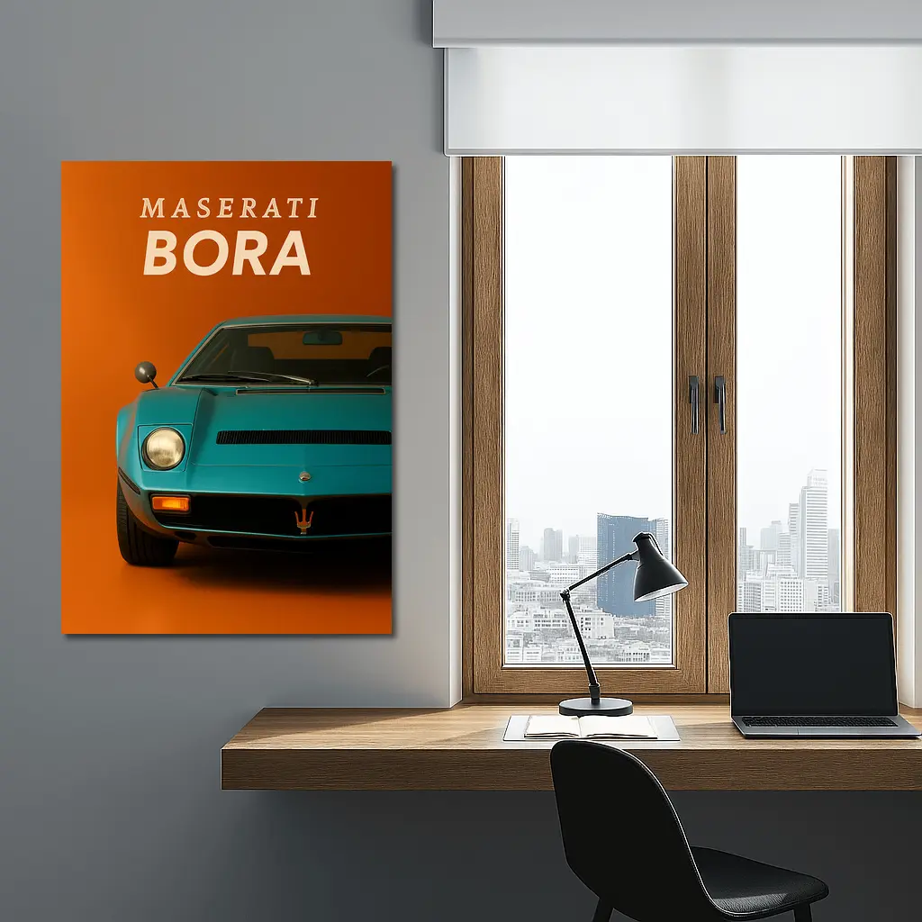 Maserati Bora Classic Car Orange Background – Wall Art