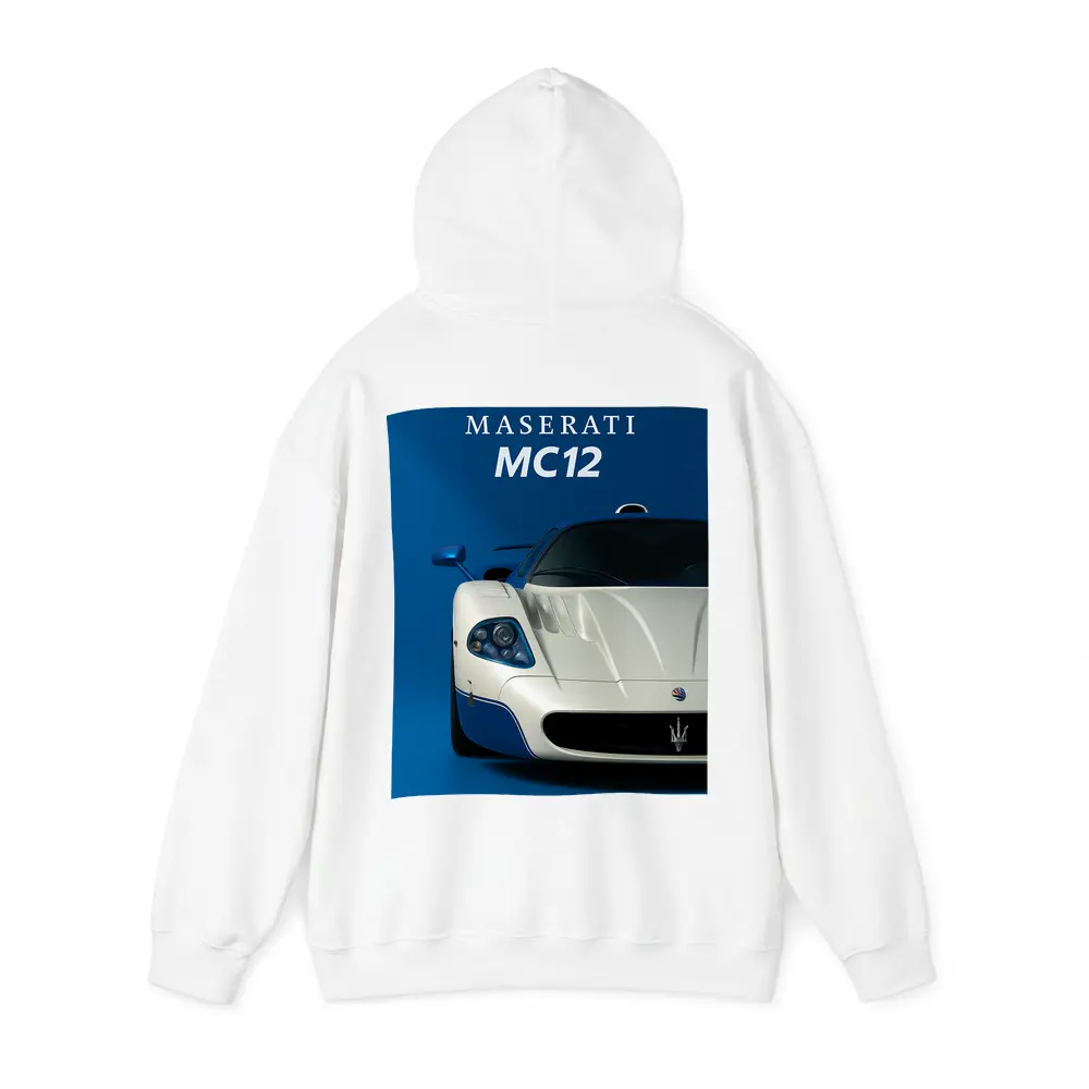 Maserati MC12 White Blue Background Art – Hoodies