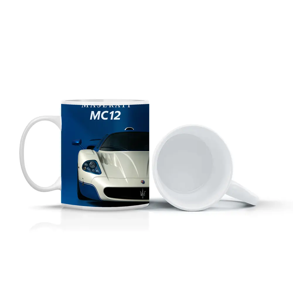 Maserati MC12 White Blue Background Art – Mugs