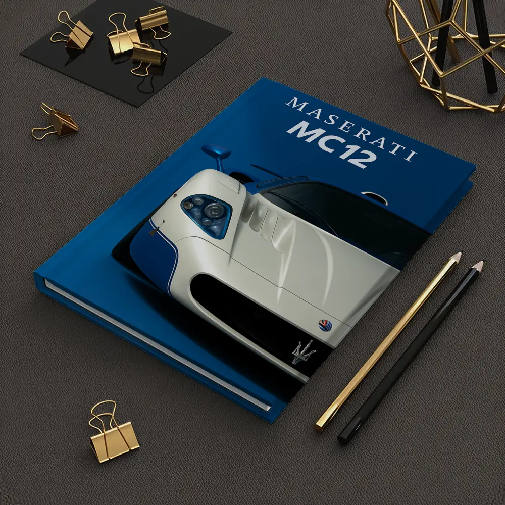 Maserati MC12 White Blue Background Art – Notebooks