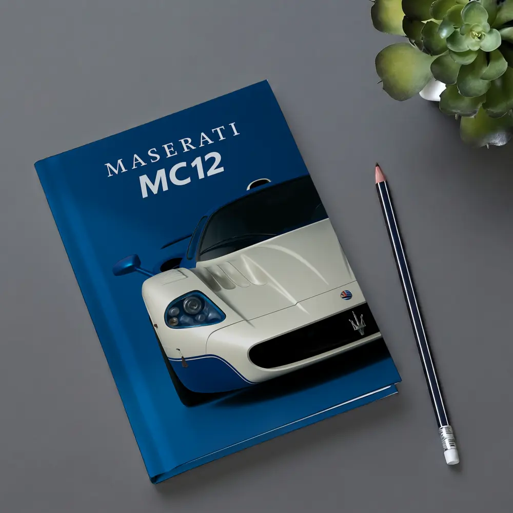 Maserati MC12 White Blue Background Art – Notebooks