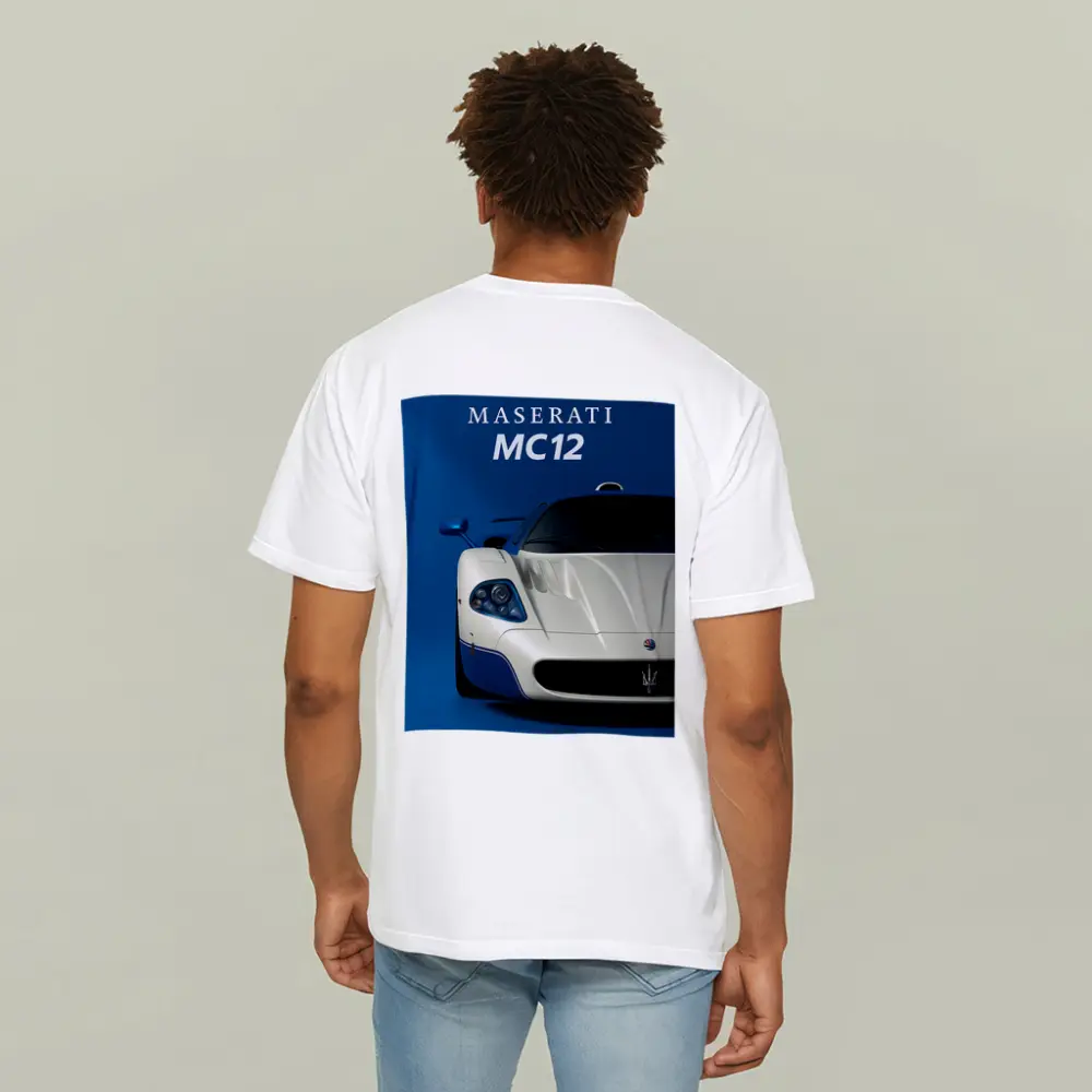 Maserati MC12 White Blue Background Art – T-Shirts