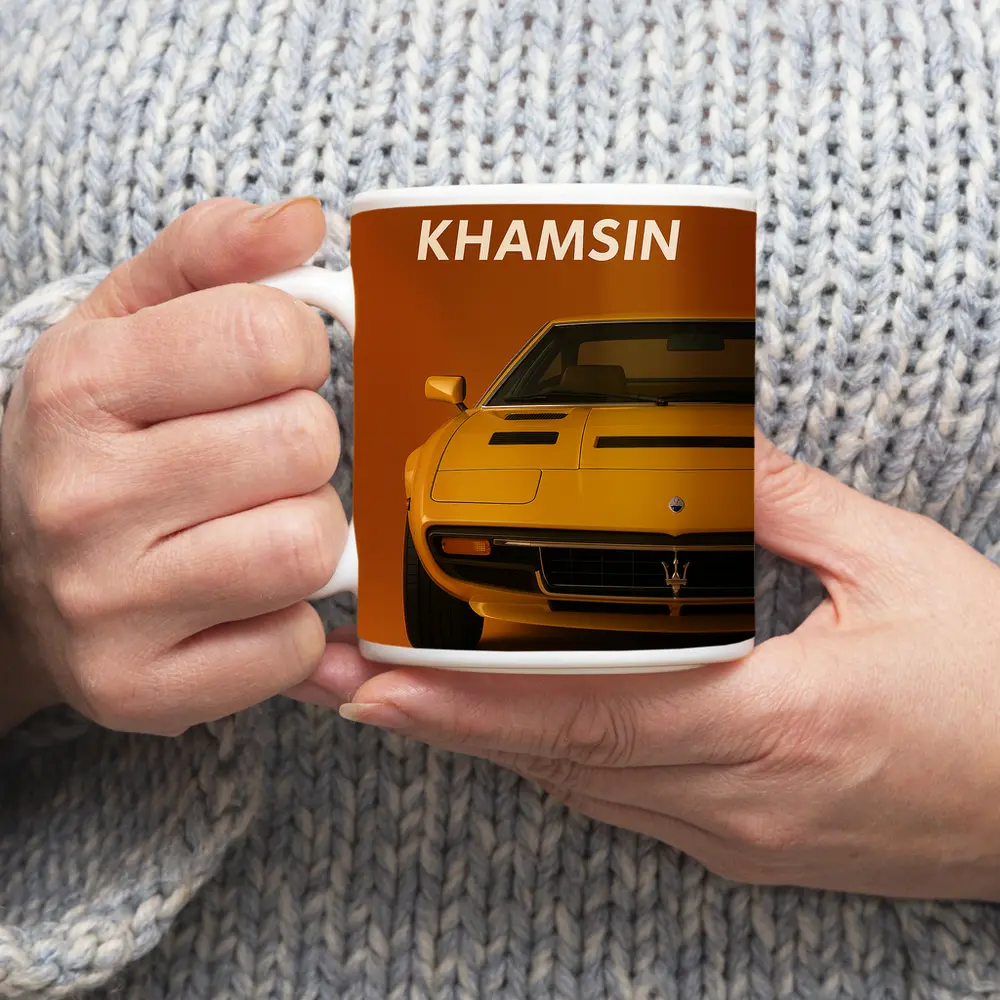 Maserati Khamsin Yellow Classic Car Art – Mugs