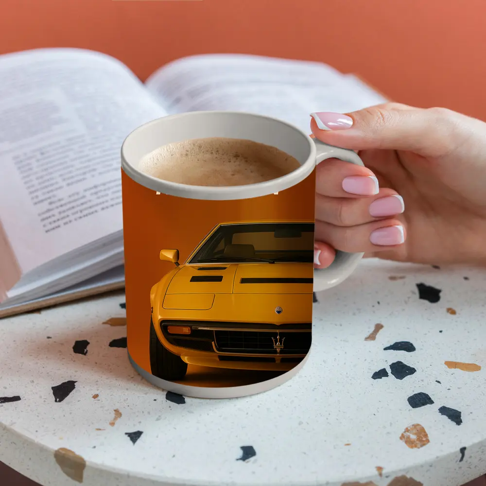 Maserati Khamsin Yellow Classic Car Art – Mugs