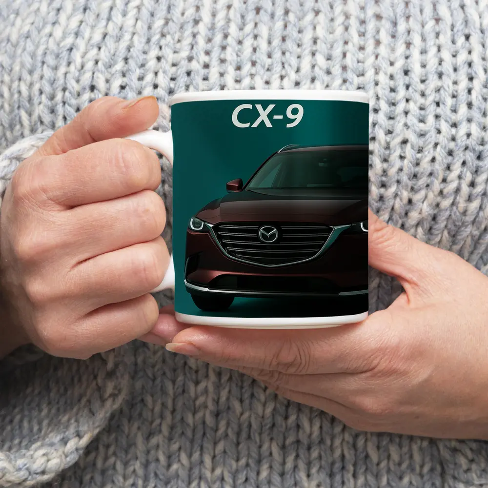 Mazda CX Nine Deep Red Teal Background – Mugs