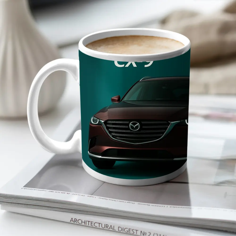 Mazda CX Nine Deep Red Teal Background – Mugs