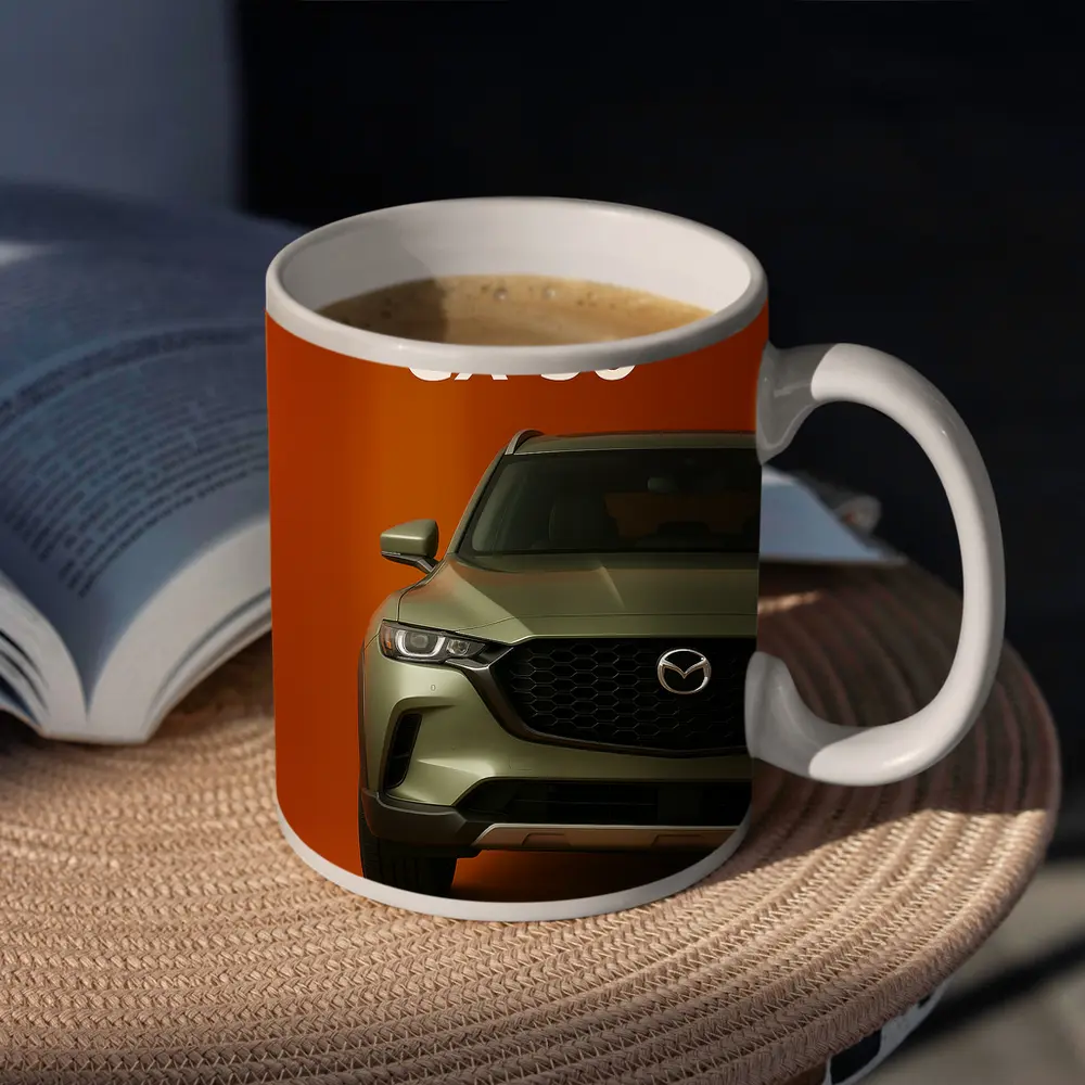 Mazda CX-50 Front View Orange Background – Mugs