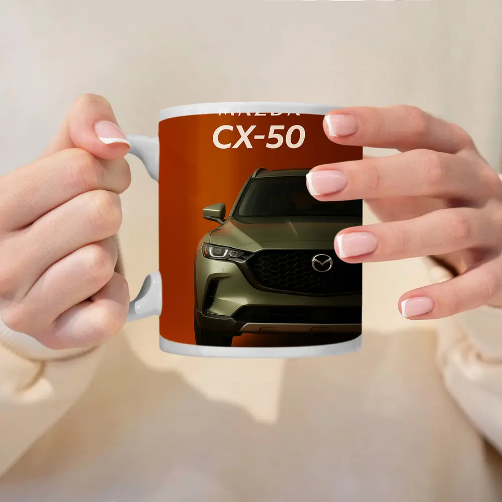 Mazda CX-50 Front View Orange Background – Mugs