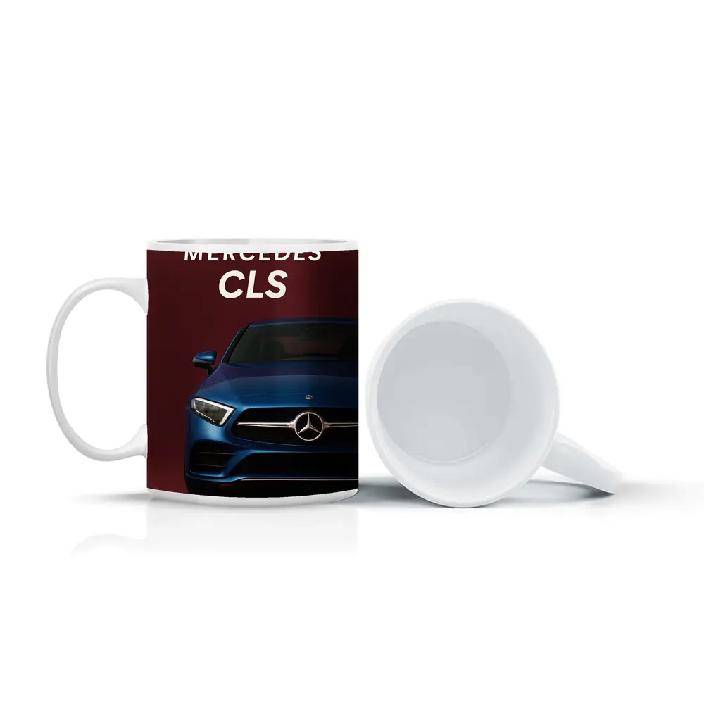 Mercedes CLS Blue Car Dark Red Background – Mugs