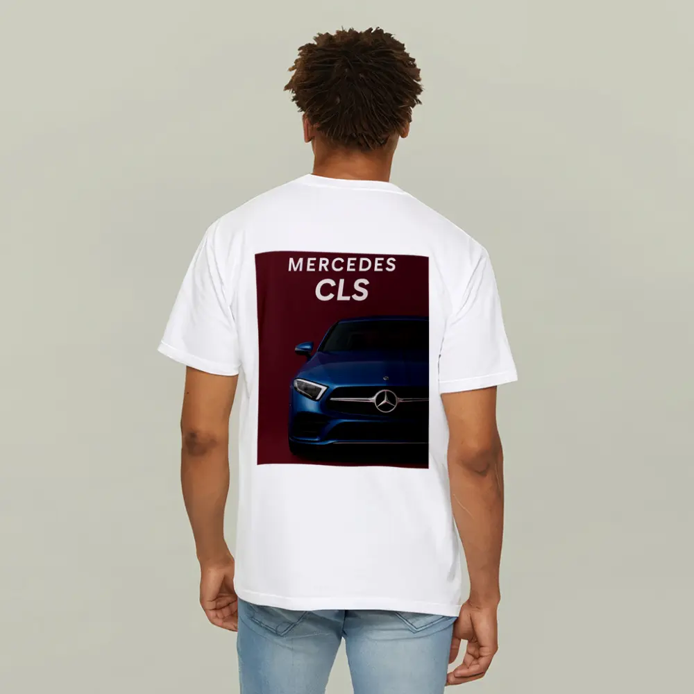 Mercedes CLS Blue Car Dark Red Background – T-Shirts