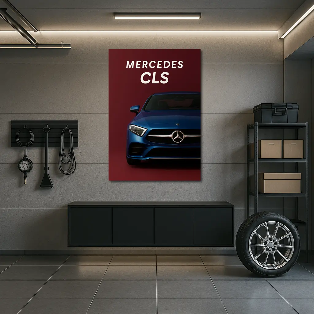 Mercedes CLS Blue Car Dark Red Background – Wall Art