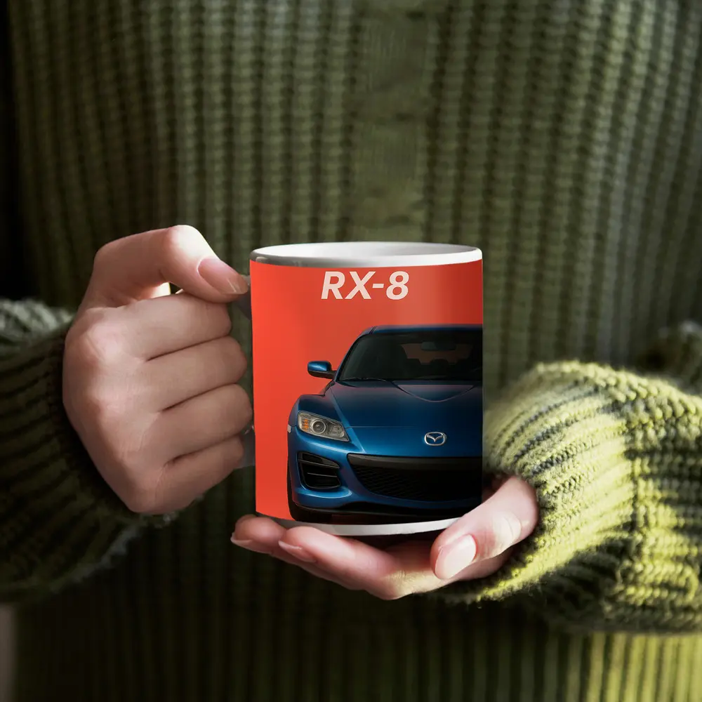 Mazda RX-8 Front View Orange Background – Mugs