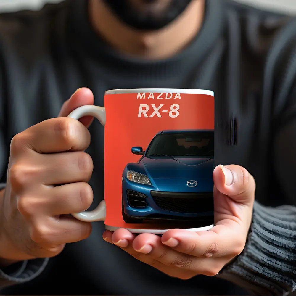 Mazda RX-8 Front View Orange Background – Mugs