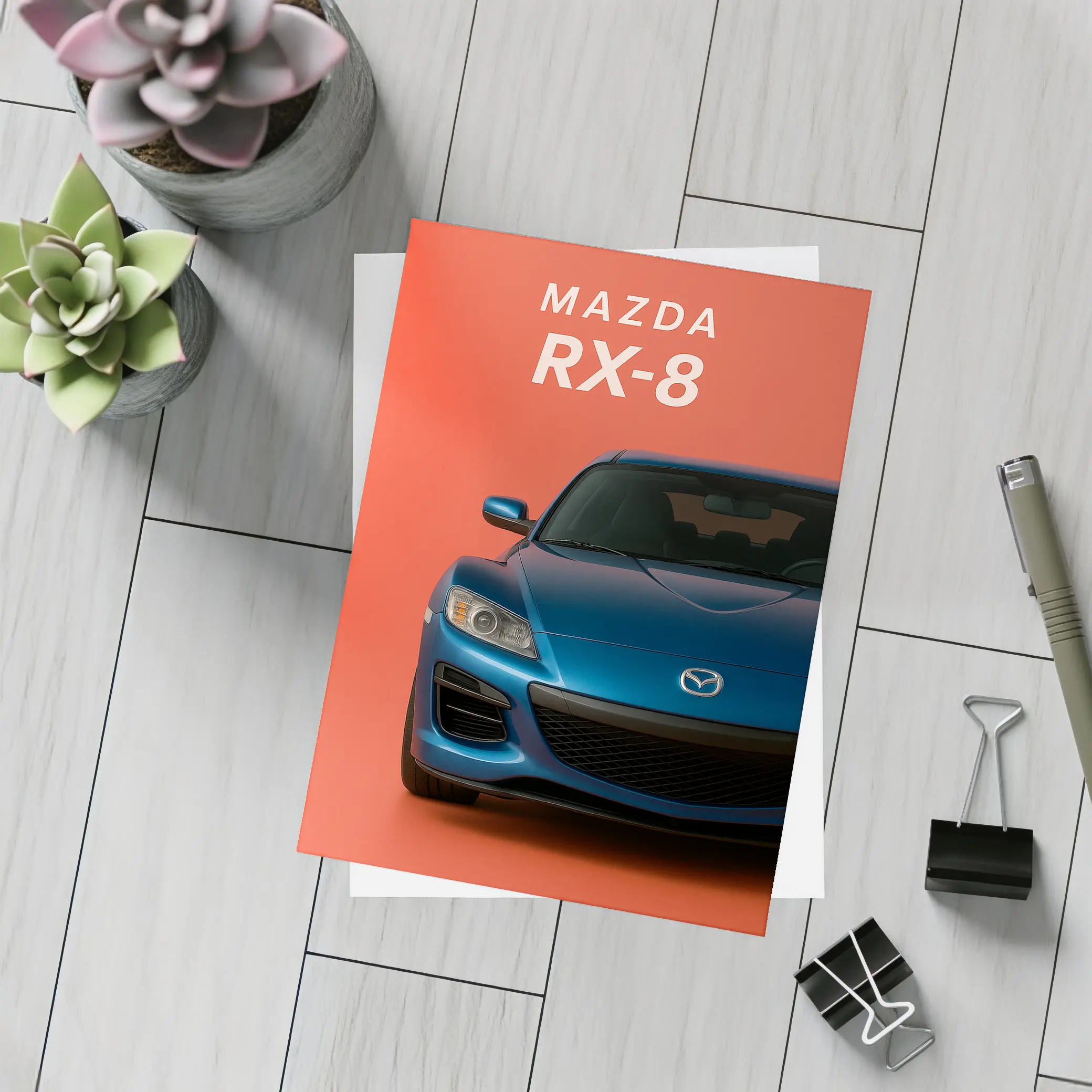 Mazda RX-8 Front View Orange Background – Postcards
