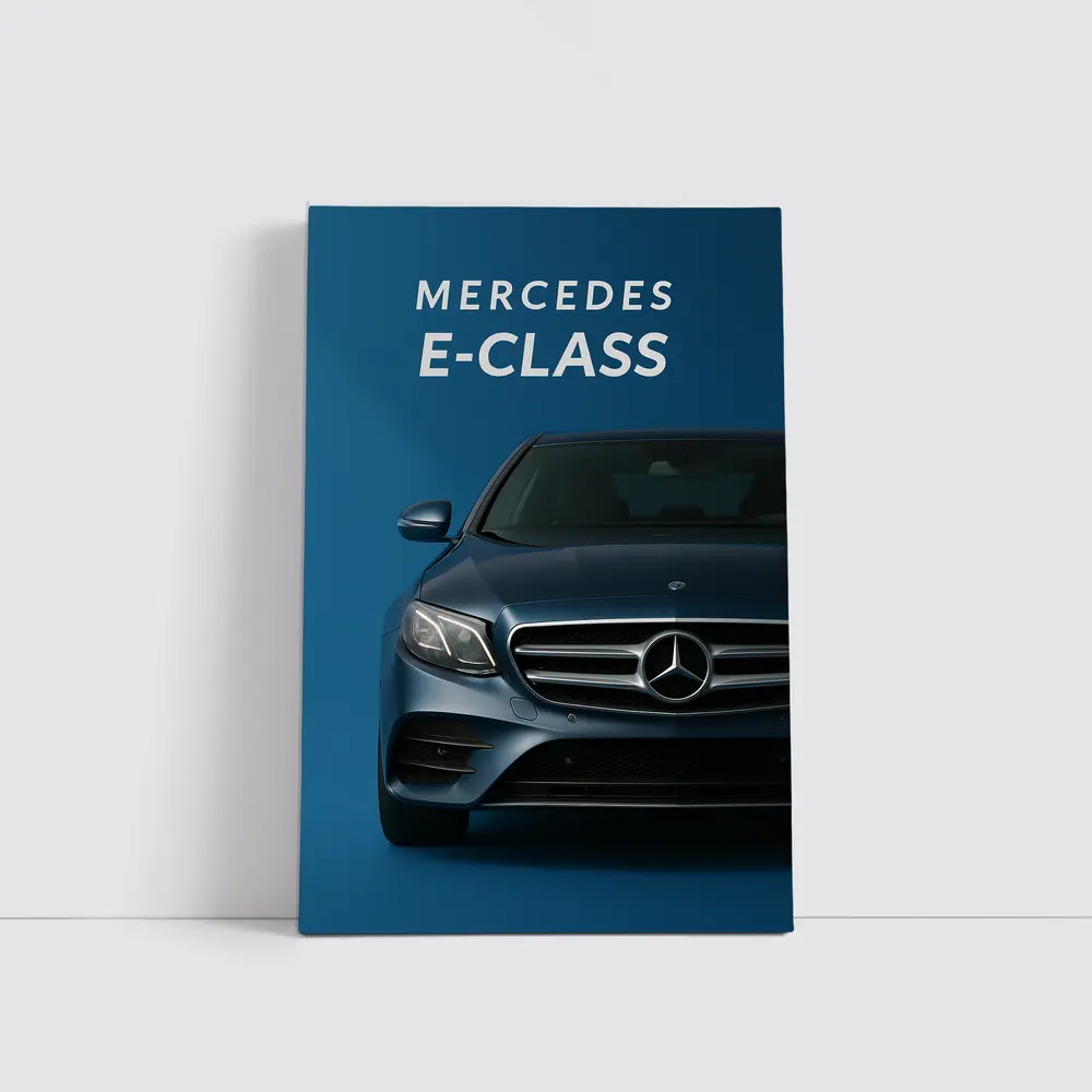 Mercedes E-Class Front View Blue Background – Wall Art