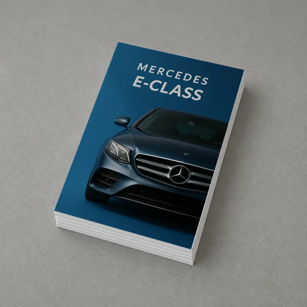 Mercedes E-Class Front View Blue Background – Postcards
