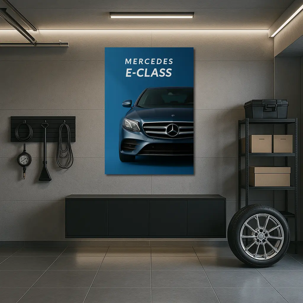 Mercedes E-Class Front View Blue Background – Wall Art