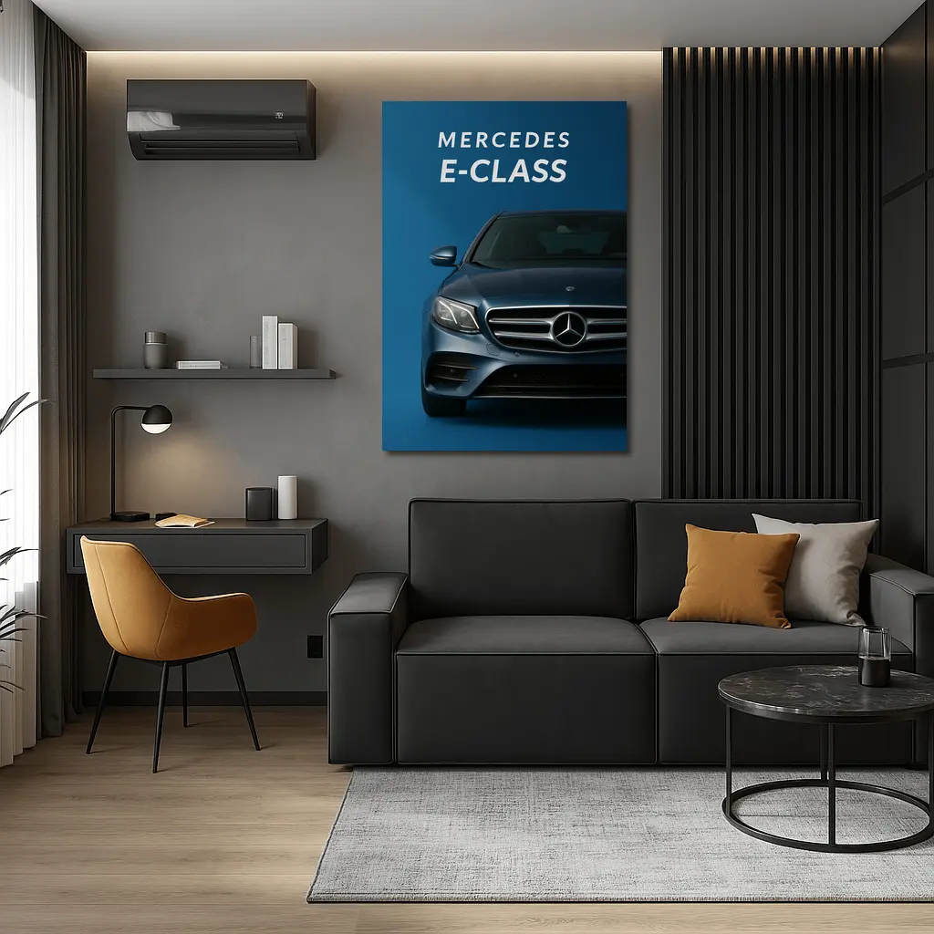 Mercedes E-Class Front View Blue Background – Wall Art