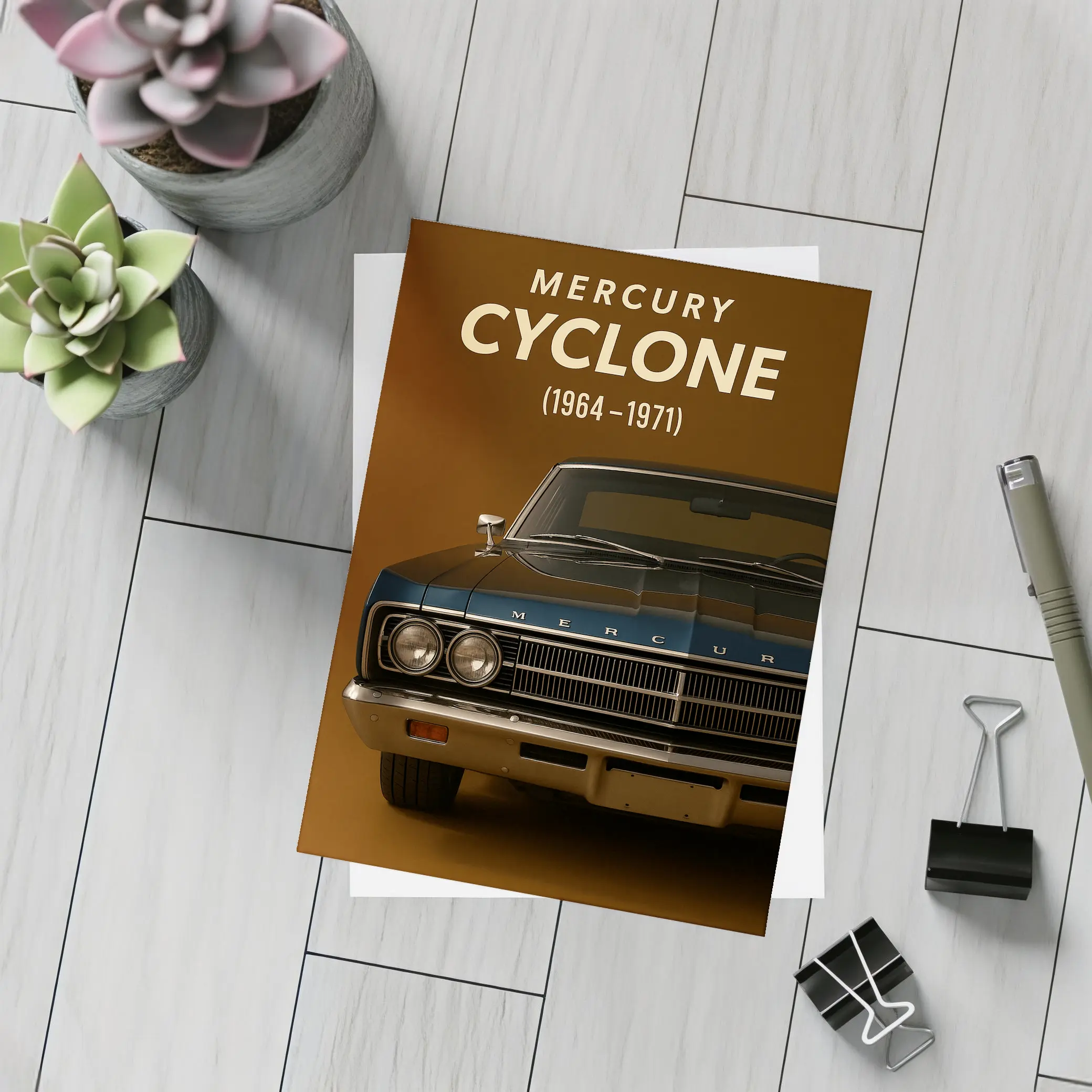 Mercury Cyclone Muscle Car Brown Background – Postcards