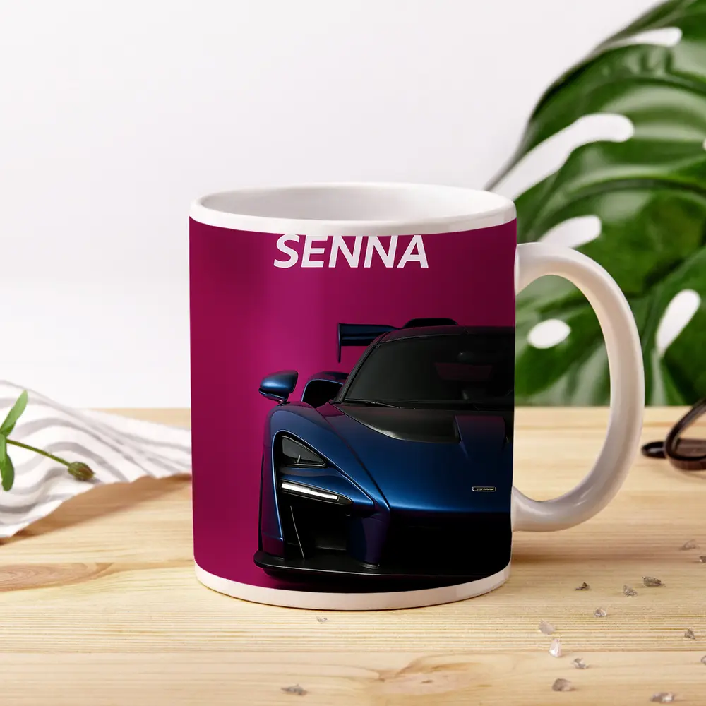 McLaren Senna Blue Supercar Pink Background – Mugs