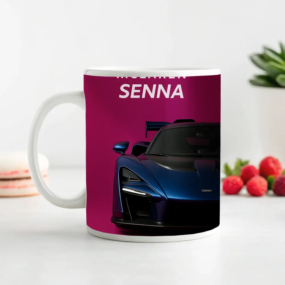 McLaren Senna Blue Supercar Pink Background – Mugs