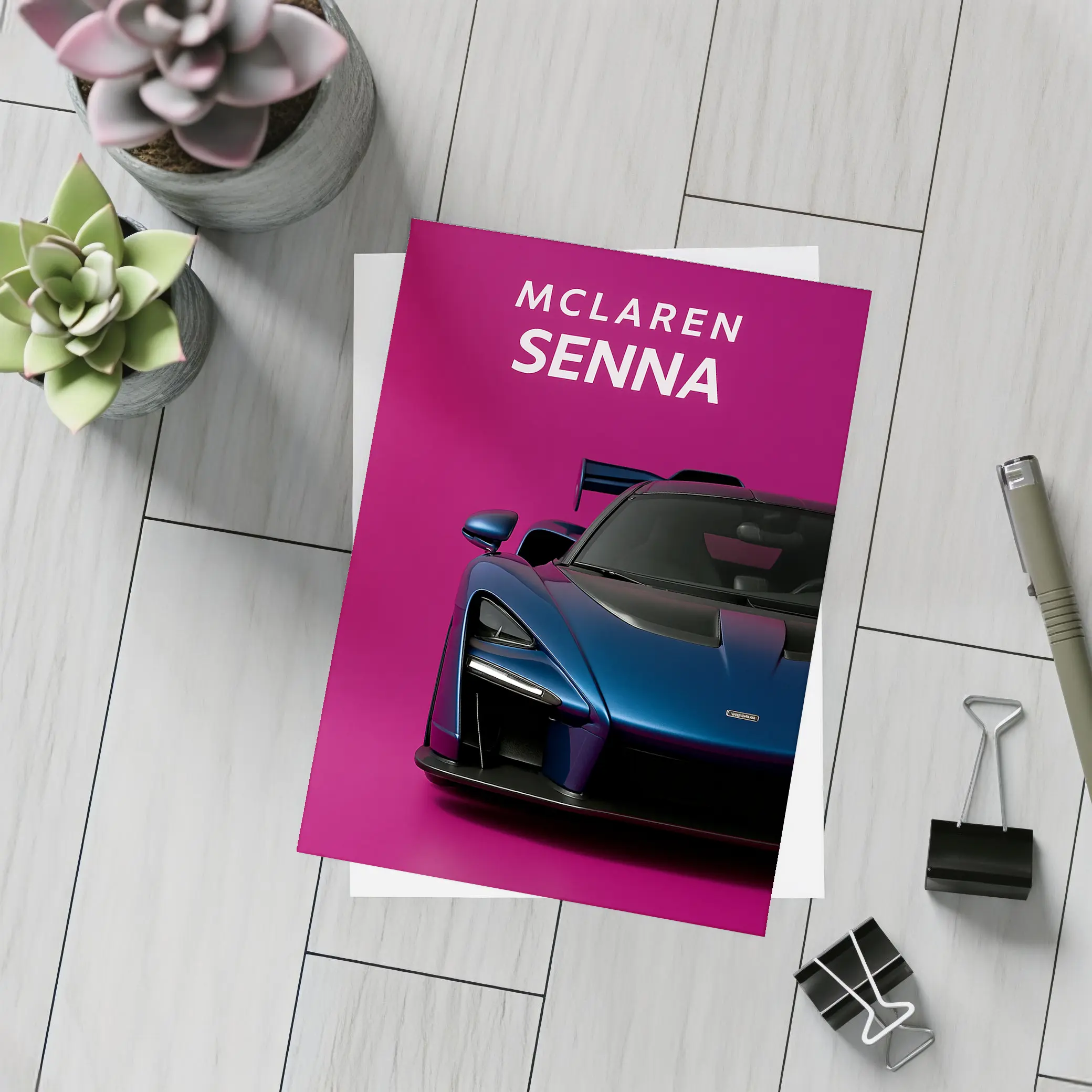 McLaren Senna Blue Supercar Pink Background – Postcards